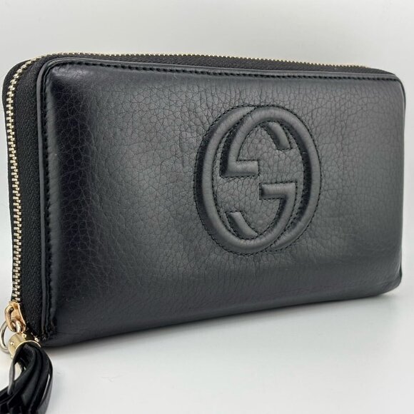 Authentic GUCCI Pebbled Calfskin Soho Zip Around Wallet Black Tassel Zippy - Picture 2 of 11